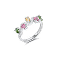 YBO Custom 925 Sterling Silver Fashion Rings Luxury Adjustable Natural Color Tourmaline Wedding Gemstone Jewelry