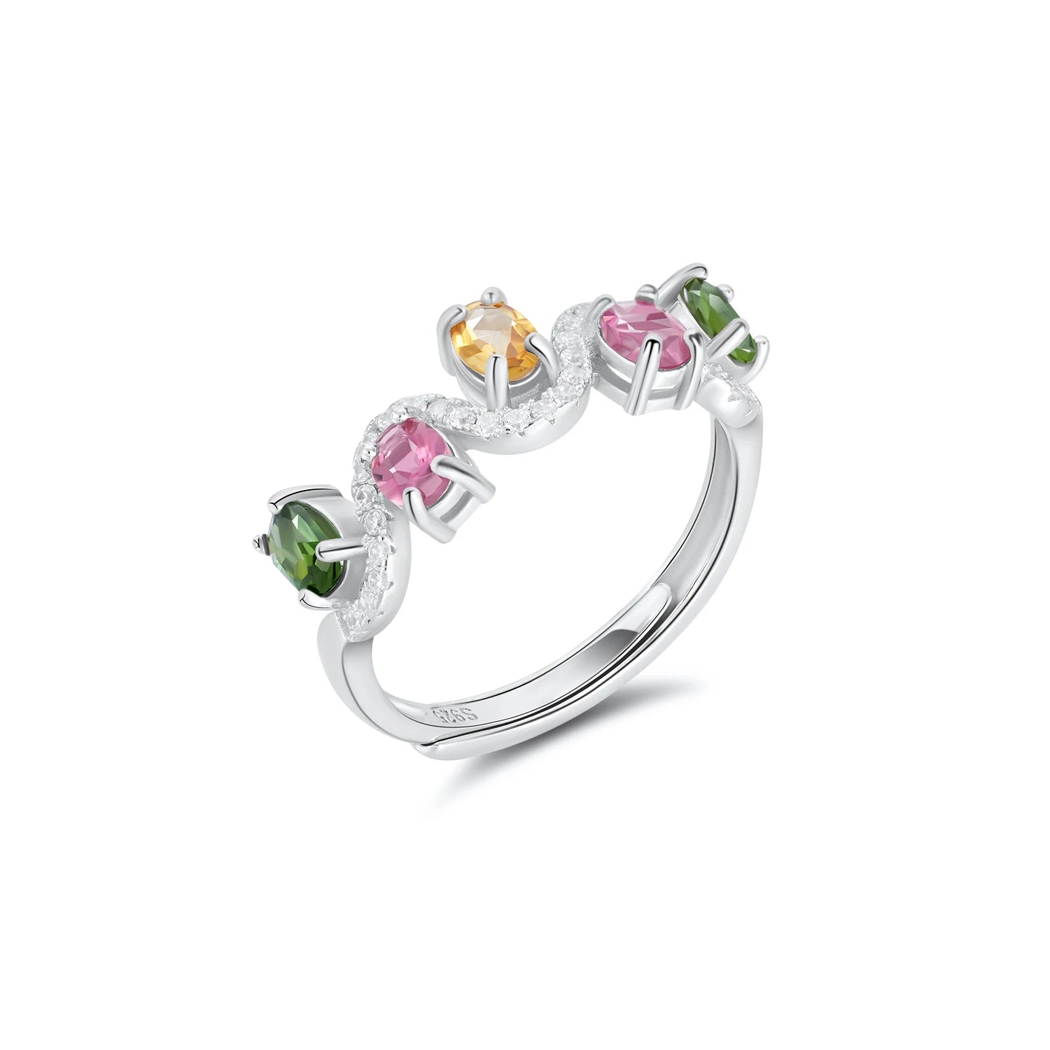 YBO Custom 925 Sterling Silver Fashion Rings Luxury Adjustable Natural Color Tourmaline Wedding Gemstone Jewelry