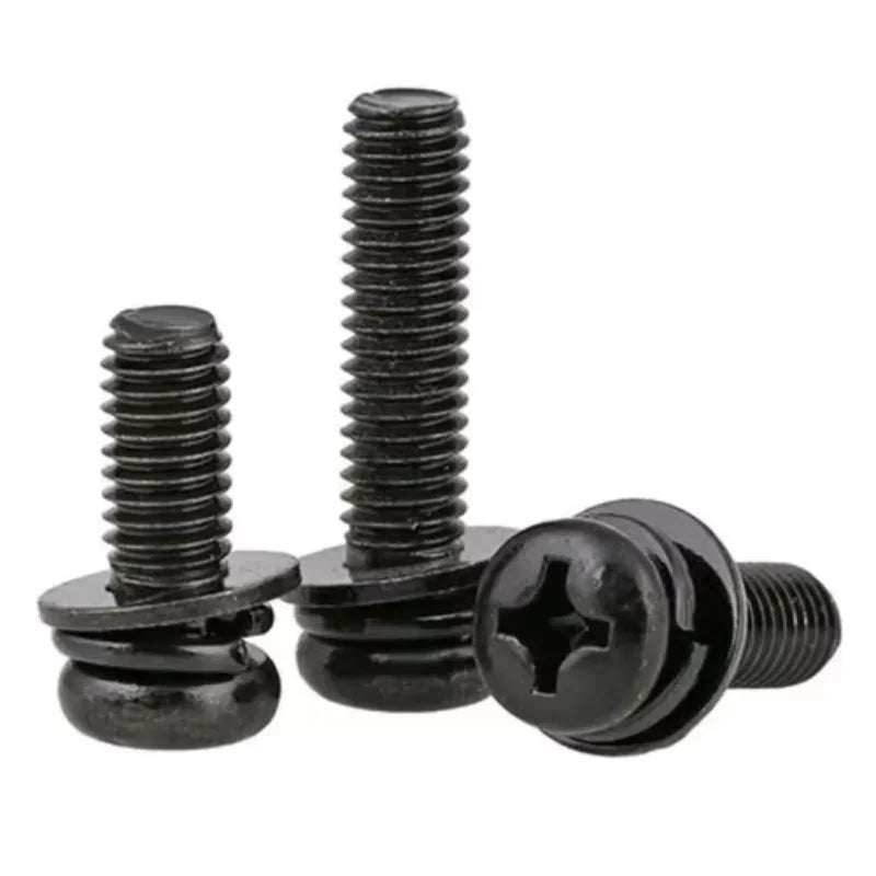 Phillips Pan Head Three Combination Screw M2-M6 Cross Round Head With Washer Screws Bolts Kit Set Black Zinc/Nickel Plated