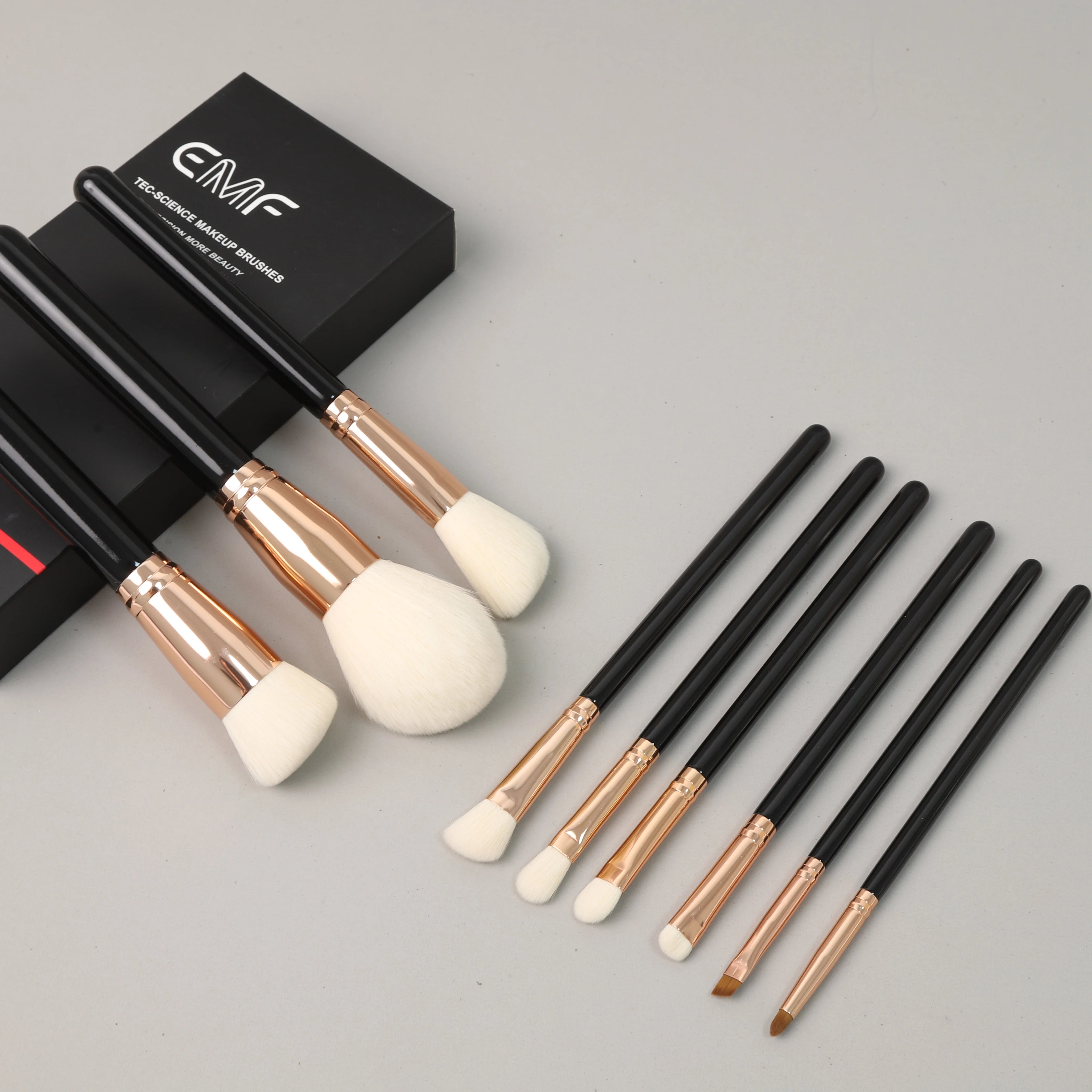 EMF Luxury Professional Customizable 8-Piece Makeup Brush Sets Super Soft Beauty Tool with Black Wood Handle for Face Use