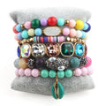 Women Jewelry 6pc Elastic Natural Stone Colorful Acrylic Polymer Clay Crystal Glass Bracelet Shell Pendant Stack Bracelets Set