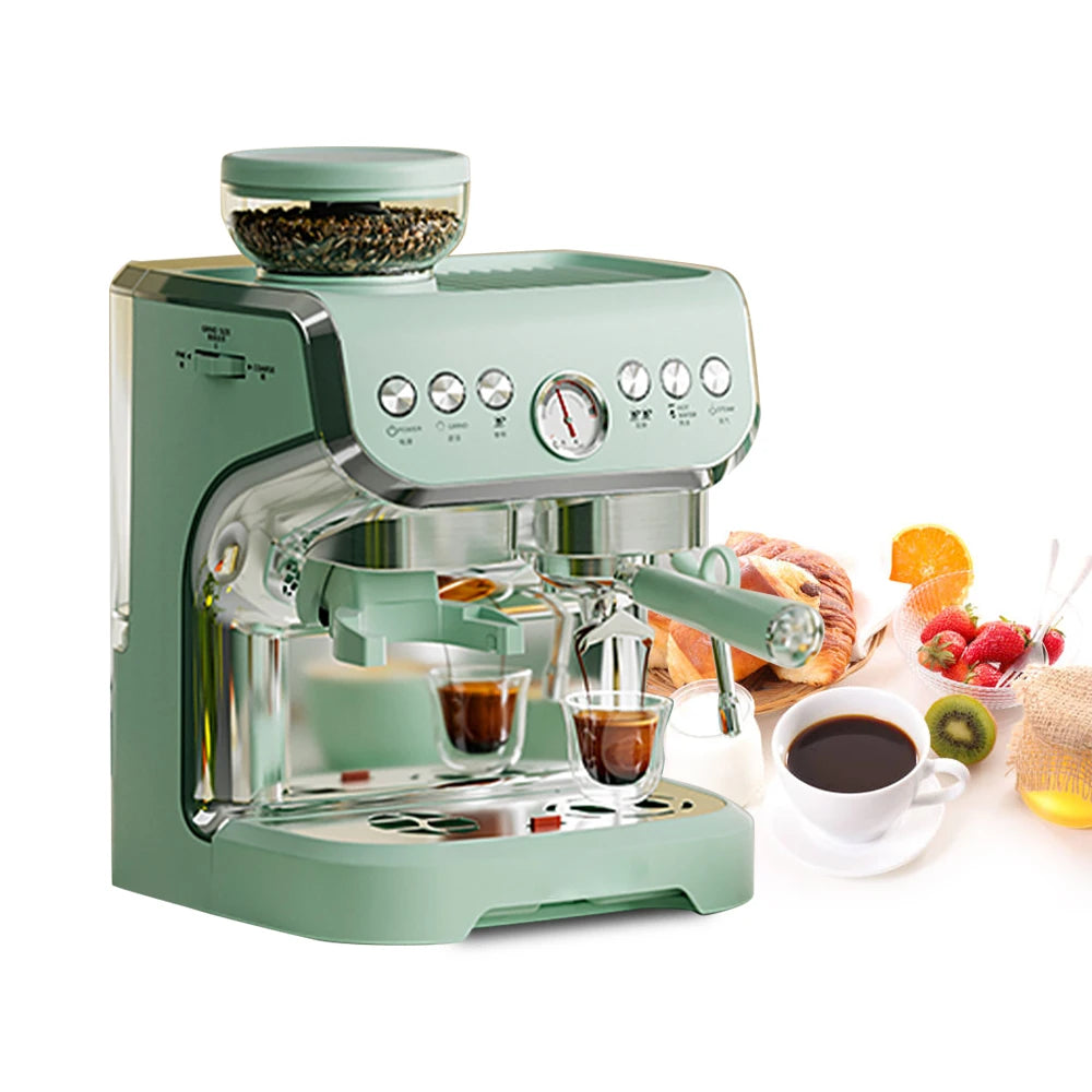 Electric 15 Bar Semi-Automatic Espresso Coffee Maker Manual Cappuccino Machine with Grinder for Household Car Hotel Use