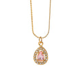Customized Novel Simple Stainless Steel 18K Gold Plated Dainty Pink Cubic Zircon Water Drop Pear Pendant Necklace for Women