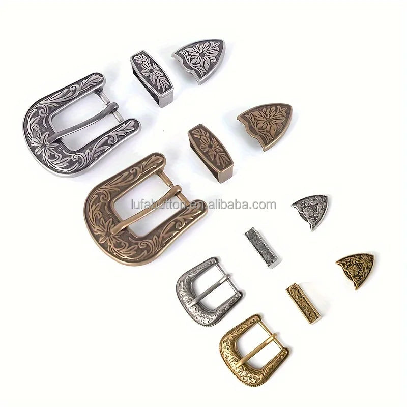 Floral Engraved Replacement Belt Buckle Antique Silver Belt Hand Polished Cowboy Buckle With Keeper Loop Belt
