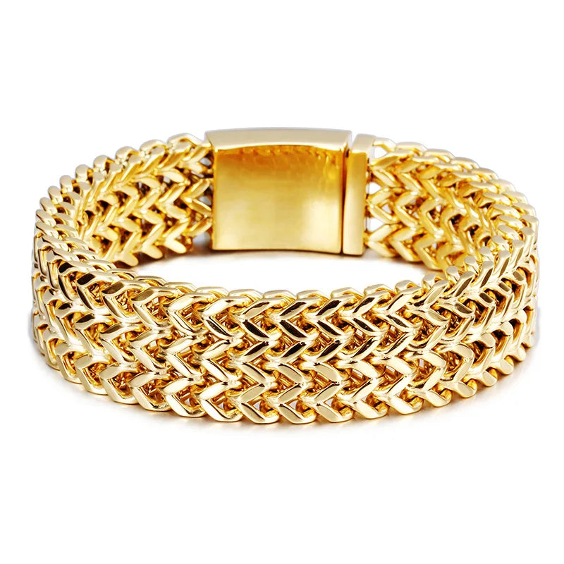 316L stainless steel cast three-row front and back European and American punk wide stainless steel fish scale buckle bracelet