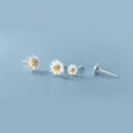 Fresh Sterling Silver 925 Cute Daisy Flower Stud Earrings for Students Jewelry Gifts