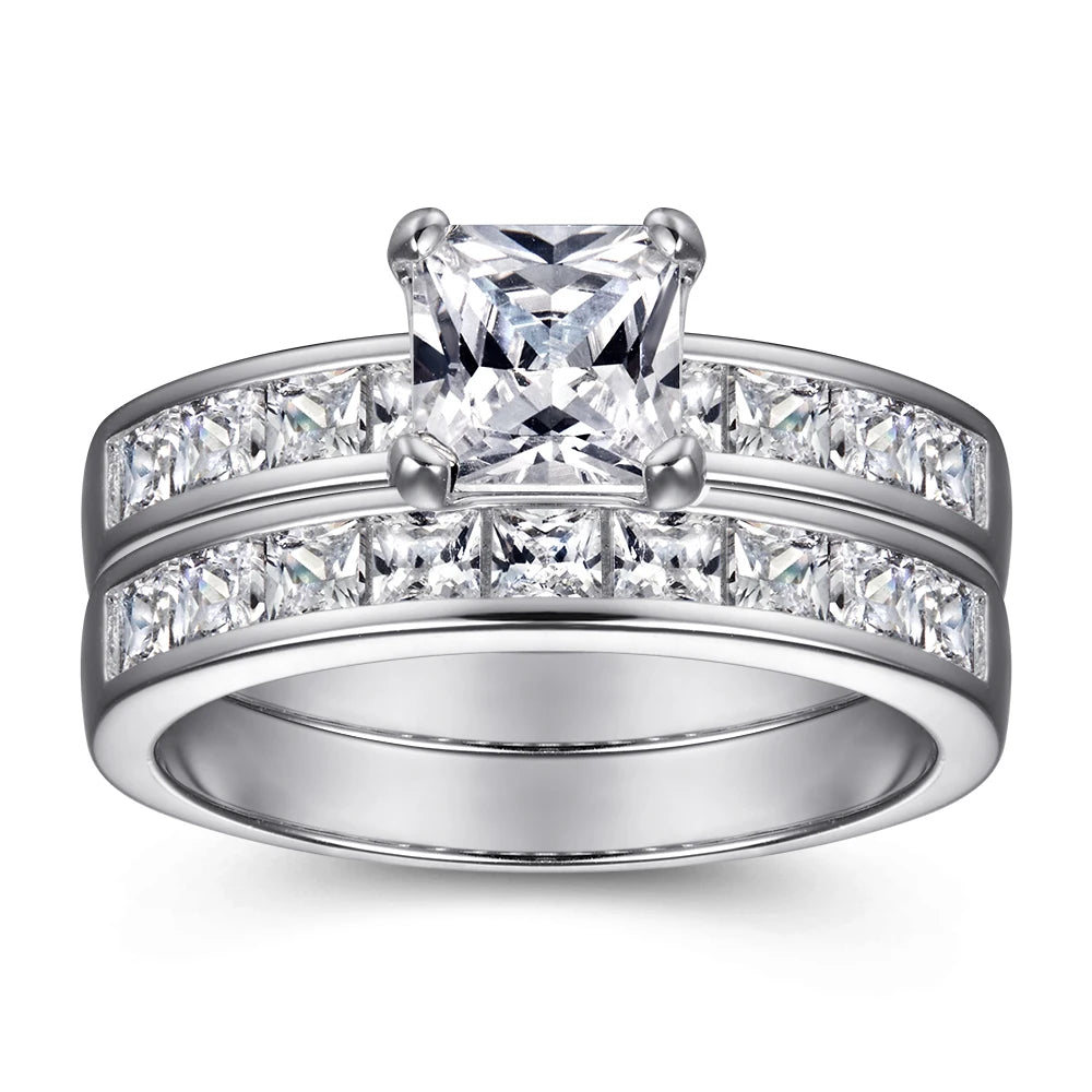 Wholesale Princess Cut CZ Channel Setting Wedding Rings for Women Anniversary