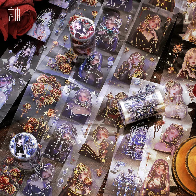 1Roll PET Hot Stamping Tape Rose Phantom Series Gothic Theme Style Handbook Material Stickers