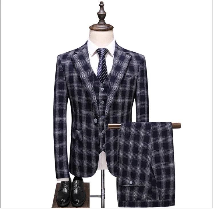 Men's European and American Business Big Check Suit Three Piece Set Wholesale Men's Best Man Banquet Suit Suit