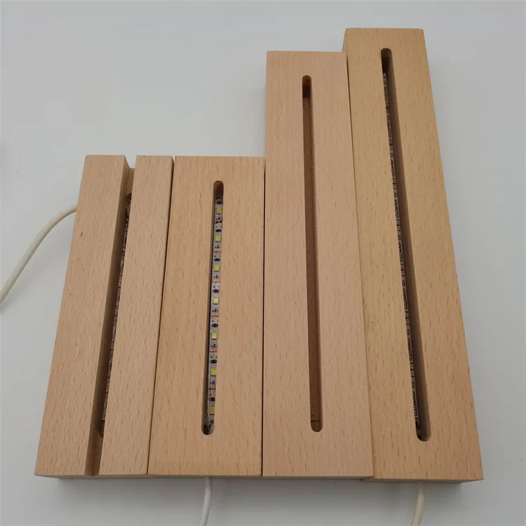 Modern Rectangular Acrylic Display Lamp Holder Creative Wooden Accessories with LED Light for Living Room Residential Use