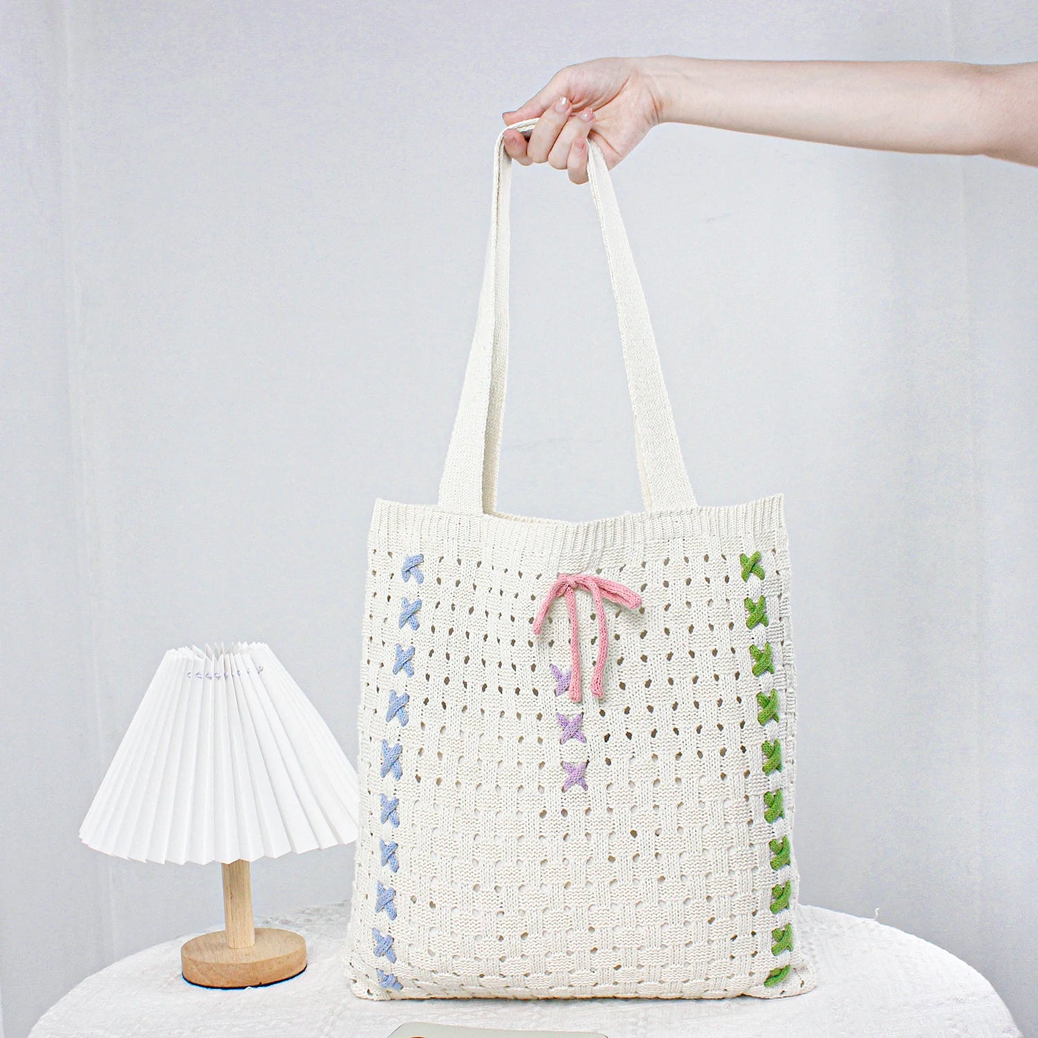 Wholesale Korean Chic Y2K Bows Beach Bag Autumn's Ins Summer Ballet Style Portable Knitted Crochet Women's Tote Bag-Hot Sale