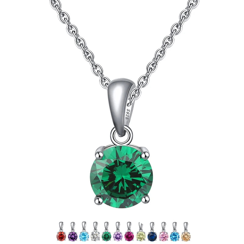 RINNTIN SN118 Fashion Birthstone Necklace Wholesale 925 Sterling Silver Jewellery Women Accessories CZ Crystal Custom Necklaces