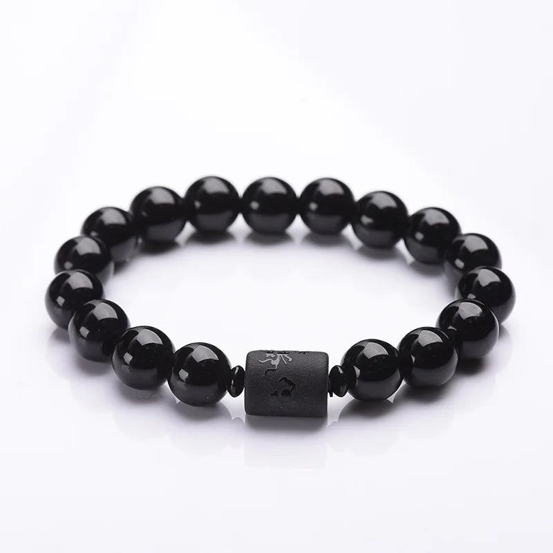 Dragon Phoenix Totem 6mm 8mm Obsidian Beaded Bracelet Buddhist Jewelry Gift for Men Women Couples