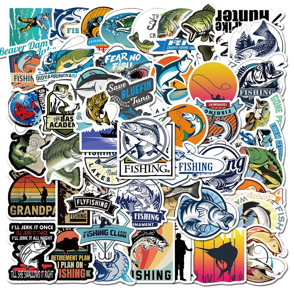 50Pcs Outdoor Fishing Graffiti Stickers Decorative Label for Luggage Laptop Guitar Notebook Skateboard PVC Waterproof Sticker