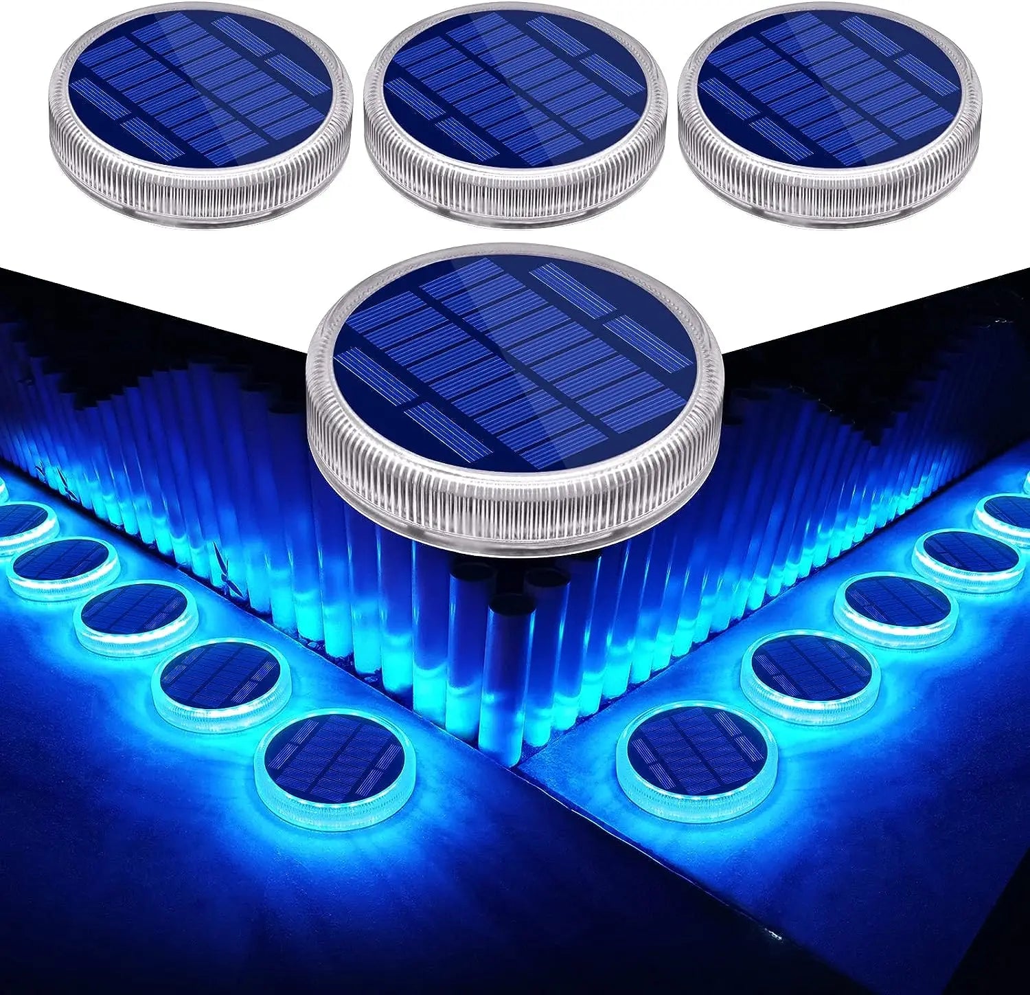 Yilaie Solar Powered Outdoor Garden Fence Deck Patio Driveway Ground LED Lights with 360 Beam Angle IP68 Waterproof