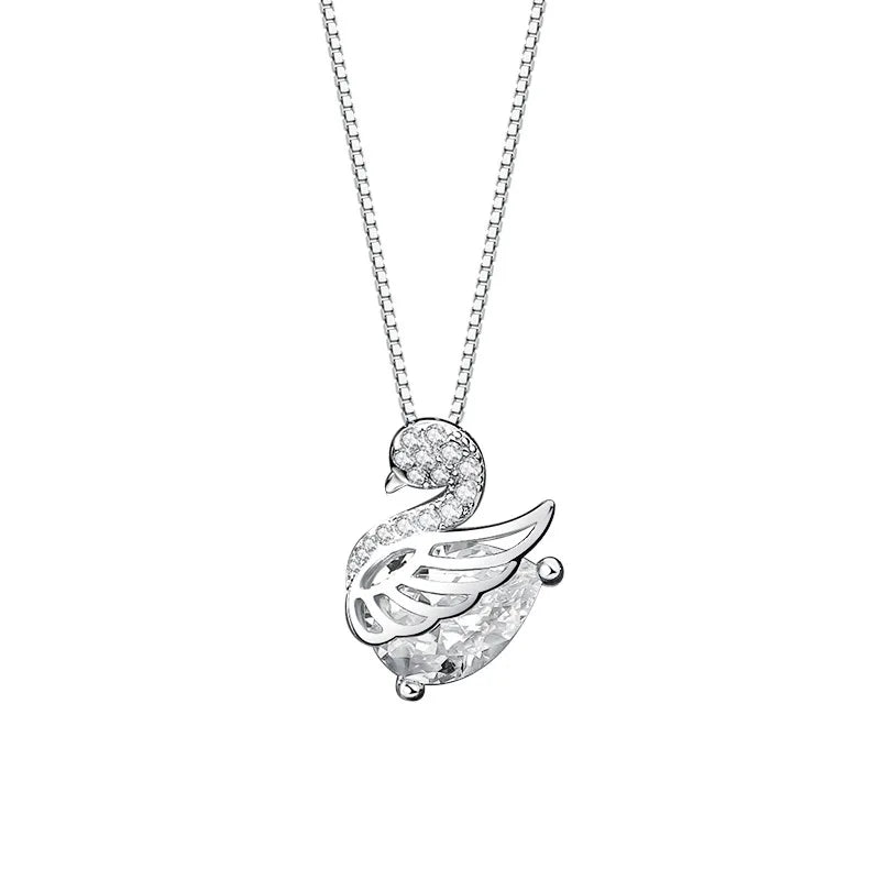 2 Colors Delicate Gorgeous Pure 925 Sterling Silver Clavicle Chain Grade Zircon Swan Shape Pendant Necklace for Women Girls