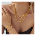 Waterproof 18K Gold Plated Stainless Steel Zircon Necklace Bracelet Set Chunky O Chain Choker Hip Hop Jewelry