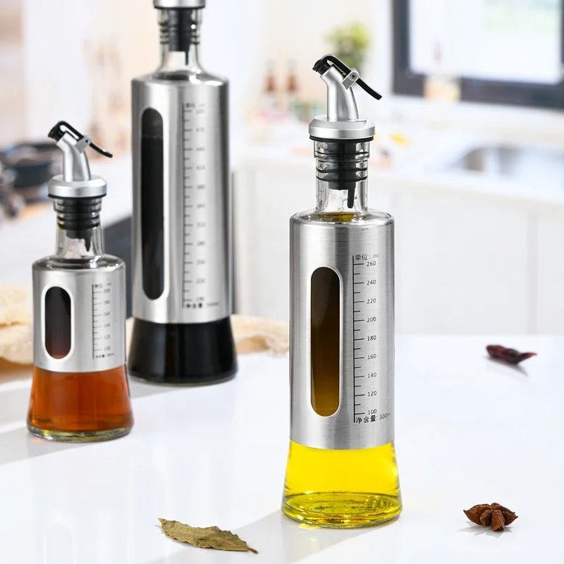 Kitchen Glass Bottle for Oil Stainless Steel Oil Bottle Leak-proof Vinegar Oil Cruet Storage Soy Sauce Dispenser Kitchen Tools