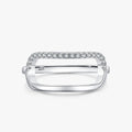 Ailmay 100% 925 Sterling Silver Simple Line Rectangle Clear Zircon Finger Ring for Women Girls Party Accessories Jewelry
