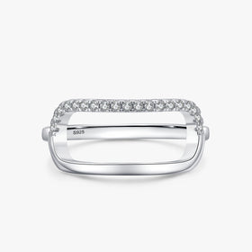 Ailmay 100% 925 Sterling Silver Simple Line Rectangle Clear Zircon Finger Ring for Women Girls Party Accessories Jewelry