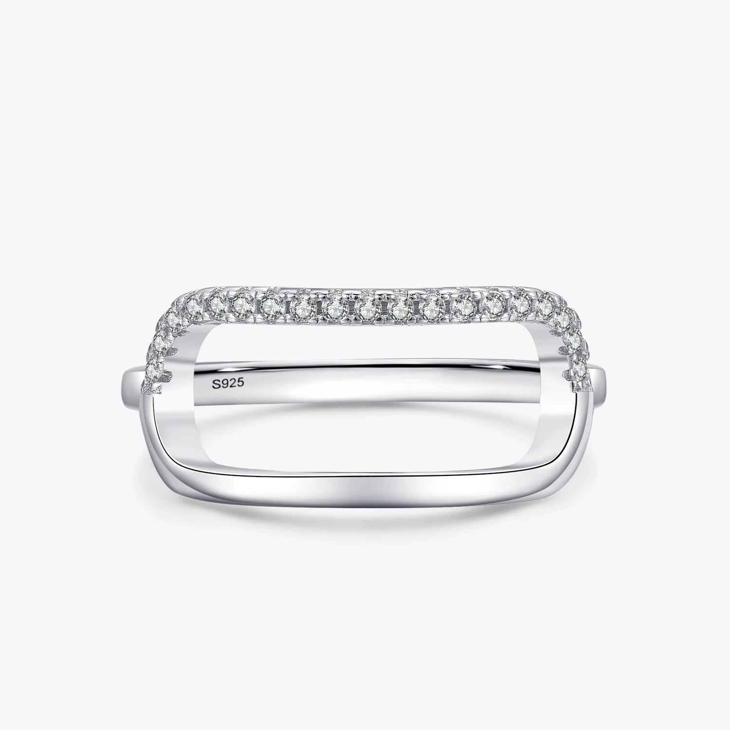 Ailmay 100% 925 Sterling Silver Simple Line Rectangle Clear Zircon Finger Ring for Women Girls Party Accessories Jewelry