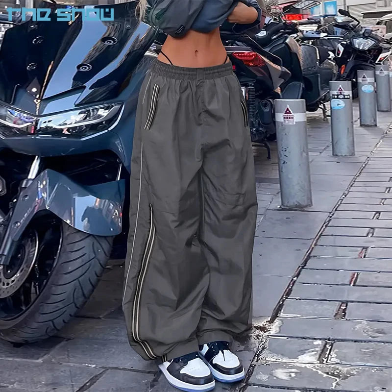 OEM Streetwear Piping Baggy Pants Custom Men Track Pants Side Stripe Nylon Straight Fit Track Plus Size Men's Pants & Trousers