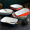 Creative Gold-Handled Ceramic Paella Baking Tray for Oven Microwave Use Tableware Dish with Unique Design