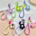 Flower Cute Pendant Colorful Beads Braided Rope Decorative Purse Charms Keychains for Handbags Aesthetic Keychain Accessories