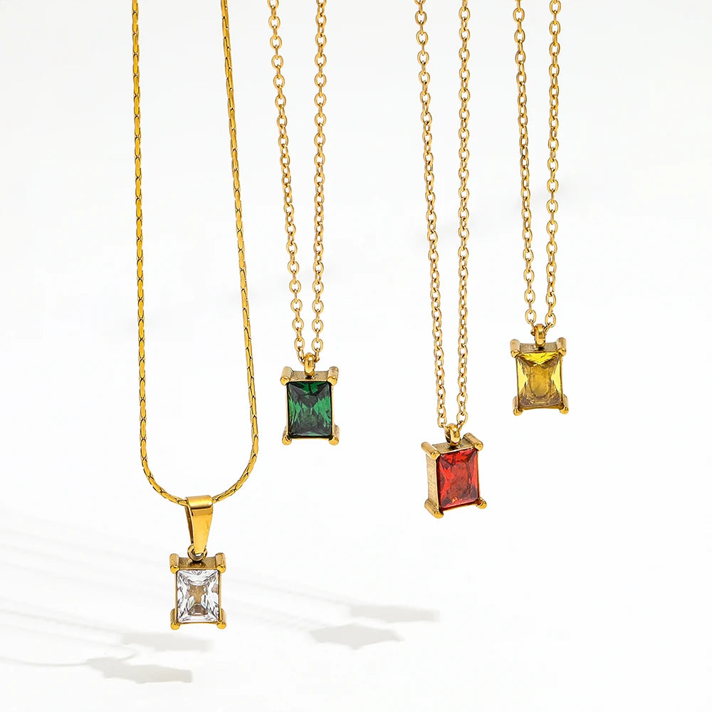 Fenny Wholesale 18K PVD Plated Tarnish Free Dainty Colorful Cindy Emerald Zirconia Pendant Stainless Steel Necklace for Women