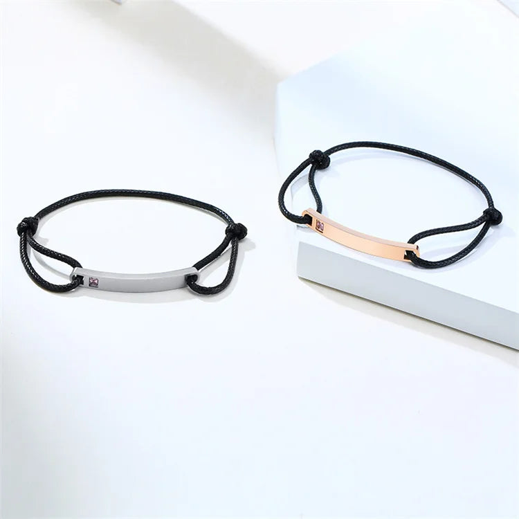 AAA+ Cubic Zirconia Diamond Couple Bracelets Wax Rope Adjustable Chain Custom Blank bar Bracelet