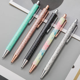 Ballpoint Pens Metal Retractable Fansy pink Pen Black Ink Glitter Rose Gold Click Custom Cute Pens with logo for School Boligraf