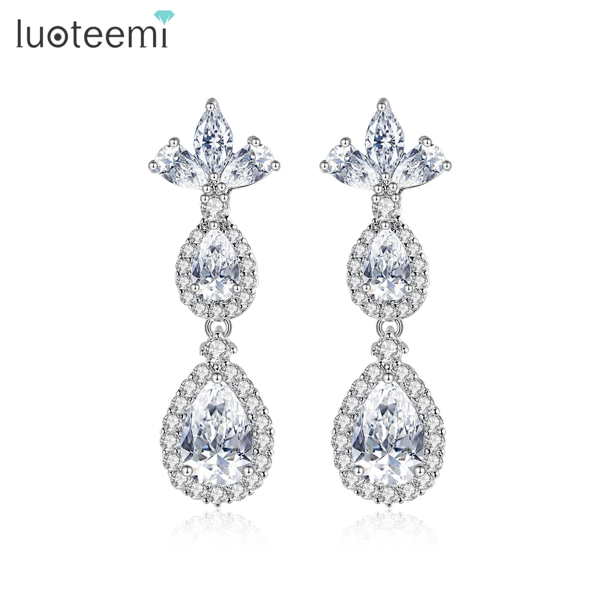 LUOTEEMI Copper Dangle Party Woman Girl Accessory Earing 5A Cz Trending Dangling Wedding Bridal Earrings