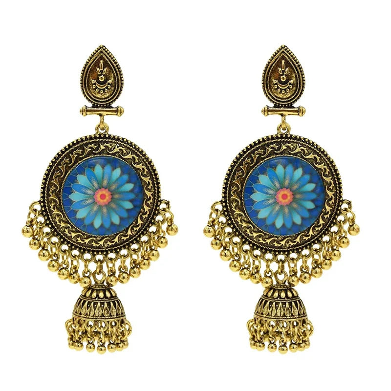 Traditional Jewelry Ethnic Bohemian Tassel Jumka Earrings Zinc Alloy Heart New Arrival Retro Classical Charming Indian for Women