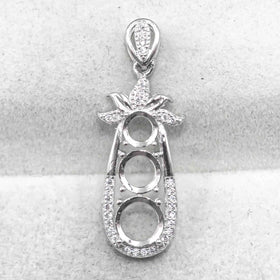 Sterling Silver 5mm+6mm+7mm Semi Mount Pendant Empty Frame Blank Support Setting S925 Base Without Center Stone for DIY Inlay