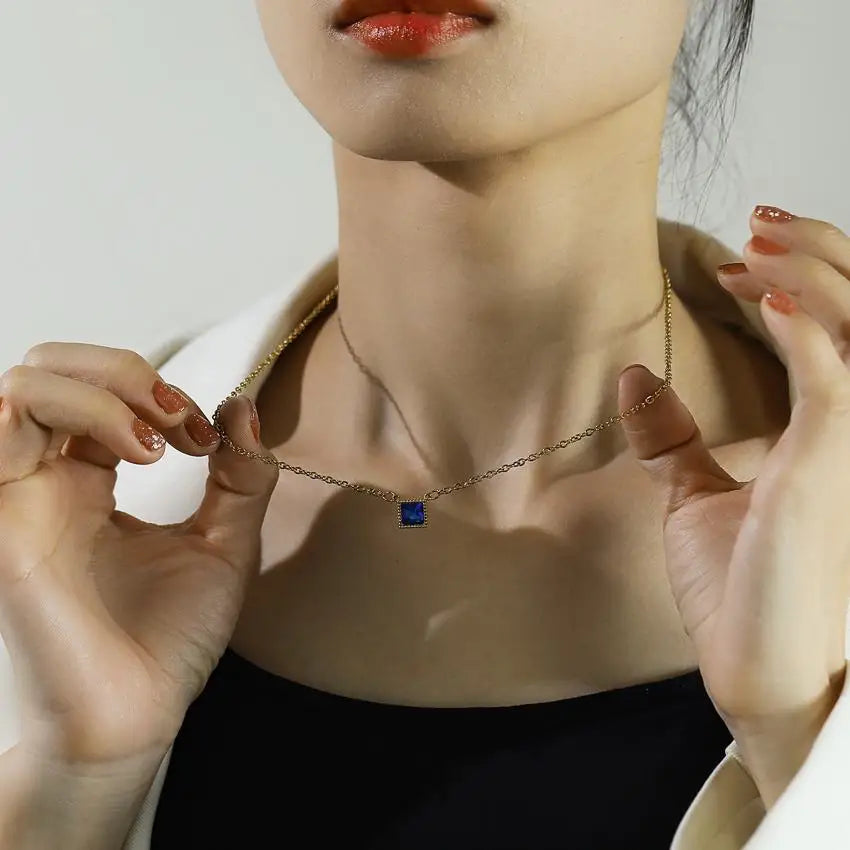 18K Gold Plated Non-Tarnish Stainless Steel Birthstone Necklaces for Ladies Waterproof Trendy Cubic Zirconia for Gift