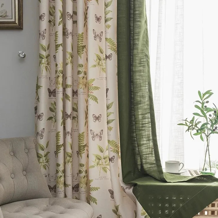 XinLan American Rural Country Printed Cotton Linen Curtains Living Dining Room Bedroom Window Curtains