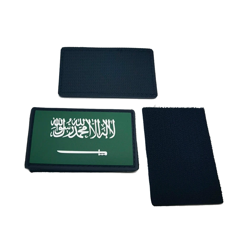 Saudi Arabia Logo Rectangle Soft PVC Adhesive Velcroes for Clothes Patch Custom Clothing Accessory KSA Saudi PVC Patches
