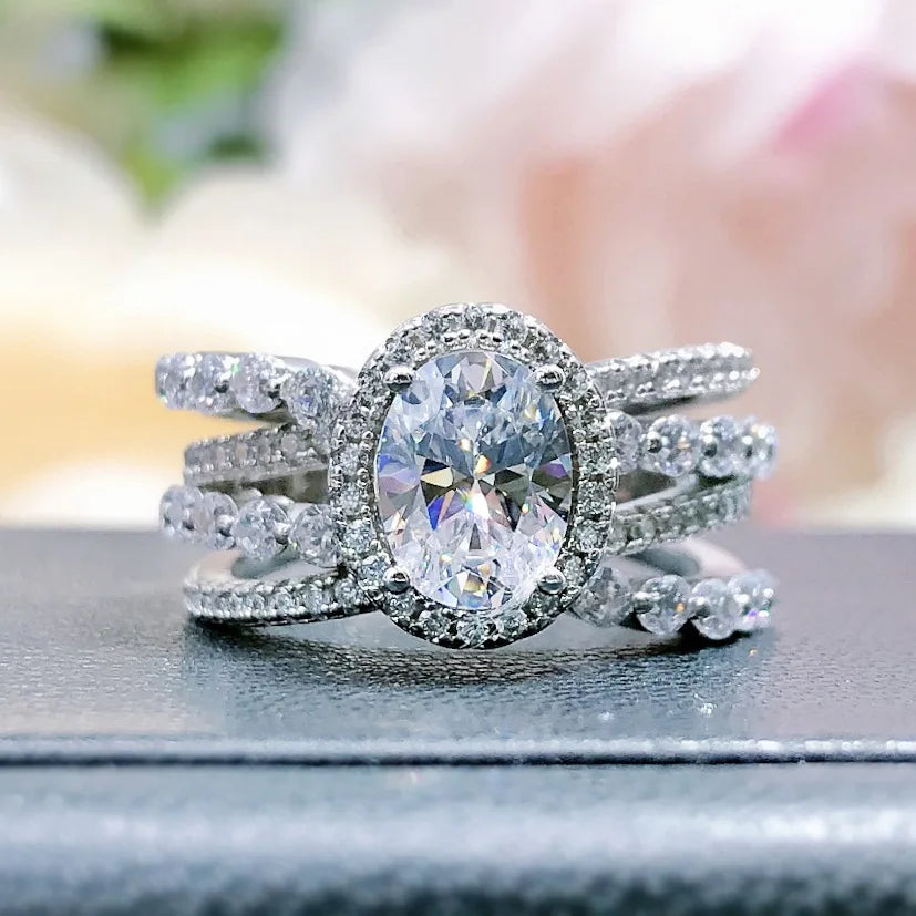 CAOSHI Luxury Large Zircon Oval Diamond Bling CZ Silver Plated Jewelry Finger Rings Wedding Woman Romantic Rings