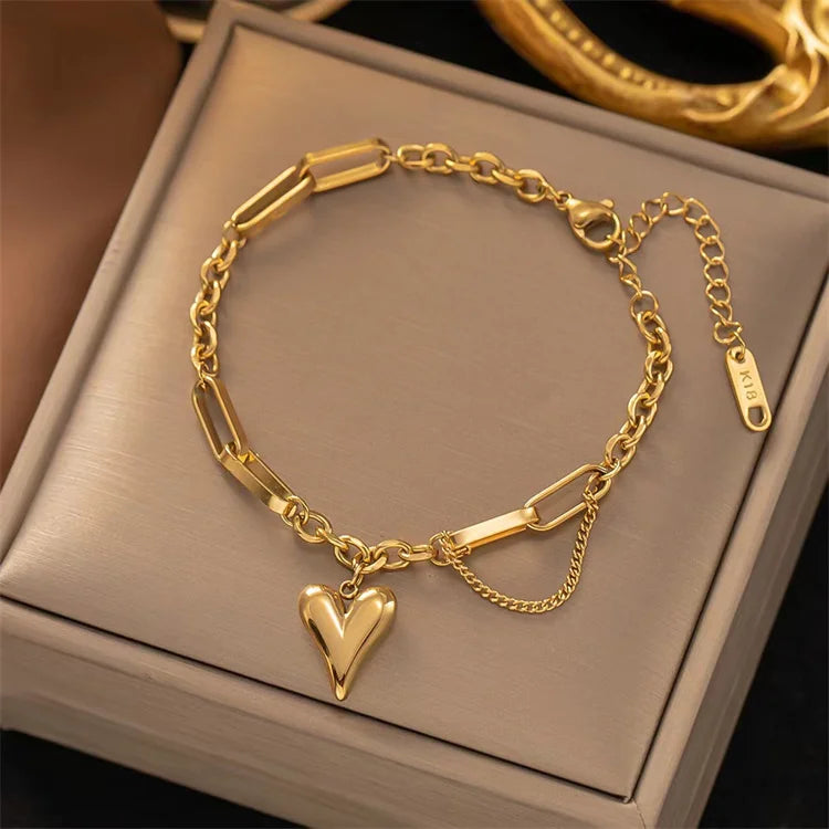 Wholesale Simple High Quality Stainless Steel 18k Gold Plated Love Pendant Bracelet