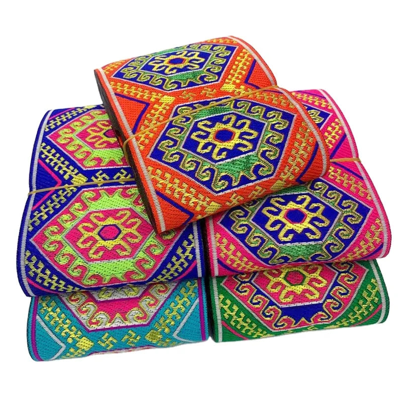 10cm Diy Traditional Dress Decorative Lace Webbing Fabric Bag Costume Flower Patterns Ethnic Trim Polyester Textile Lace Ribbons