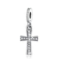 Real 925 Sterling Silver Pave Zircon Cross Dangle Charms for Bracelet Jewelry Making Accessories Gift