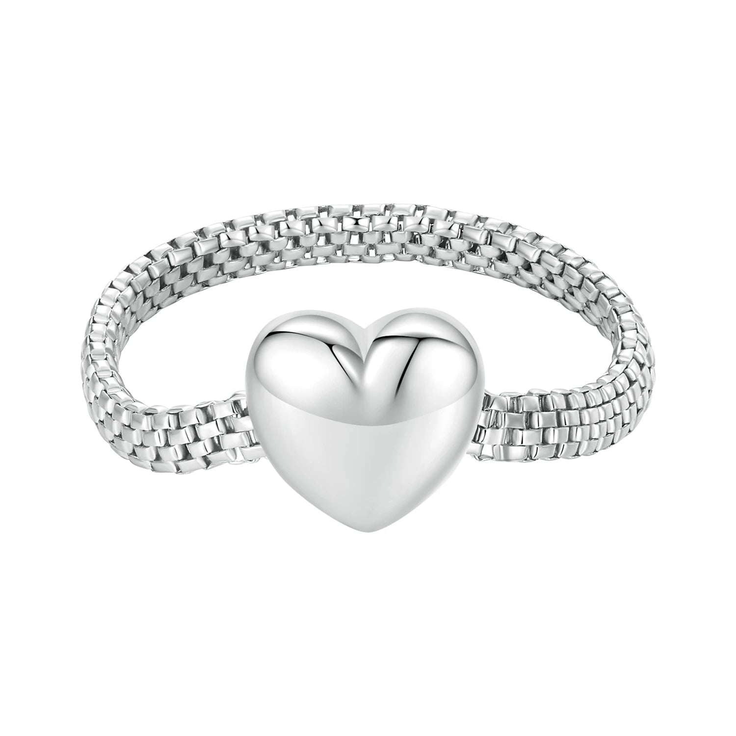 925 Sterling Silver Simulated Heart-shaped Chain Ring Fine Jewelry for Woman Promise Bridal Ring Engagement Gift BSR422