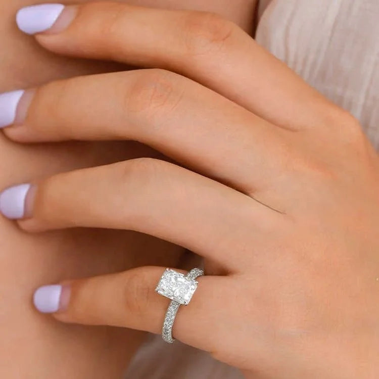 Ruyi 14K White Gold Engagement Ring with 2.0 CT Radiant Cut Lab Diamond Luxury Four Claw Prong Wholesale Price