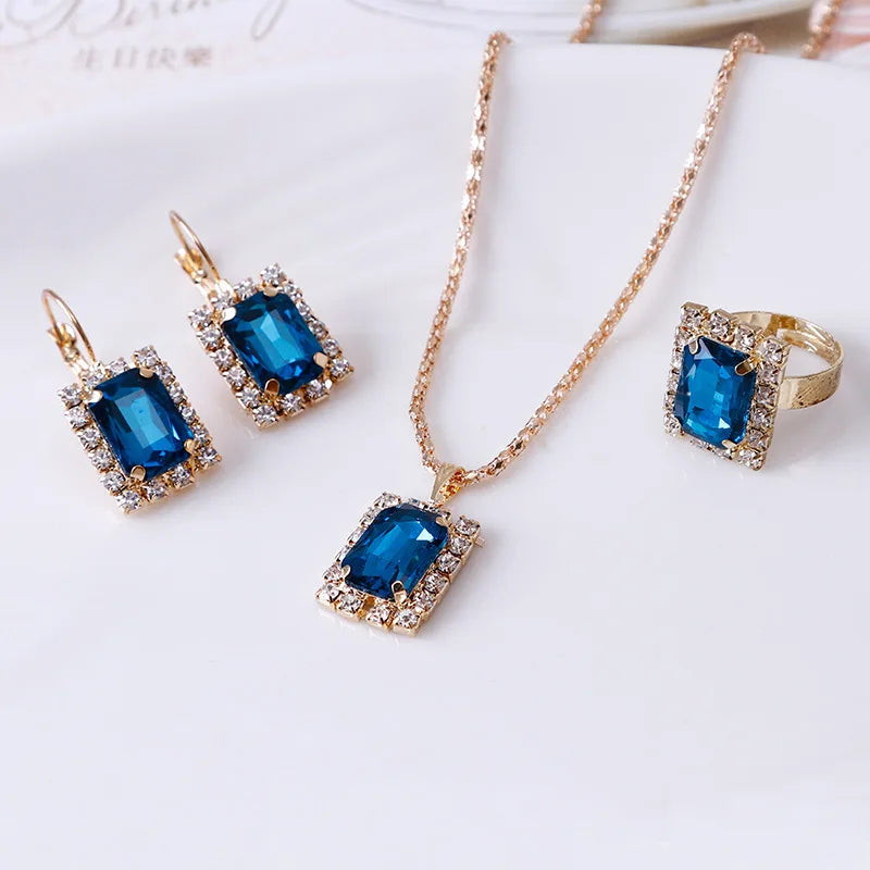 Fashion Crystal Set Necklace Earrings Ring Three-piece Wedding Dress Jewelry Wholesale