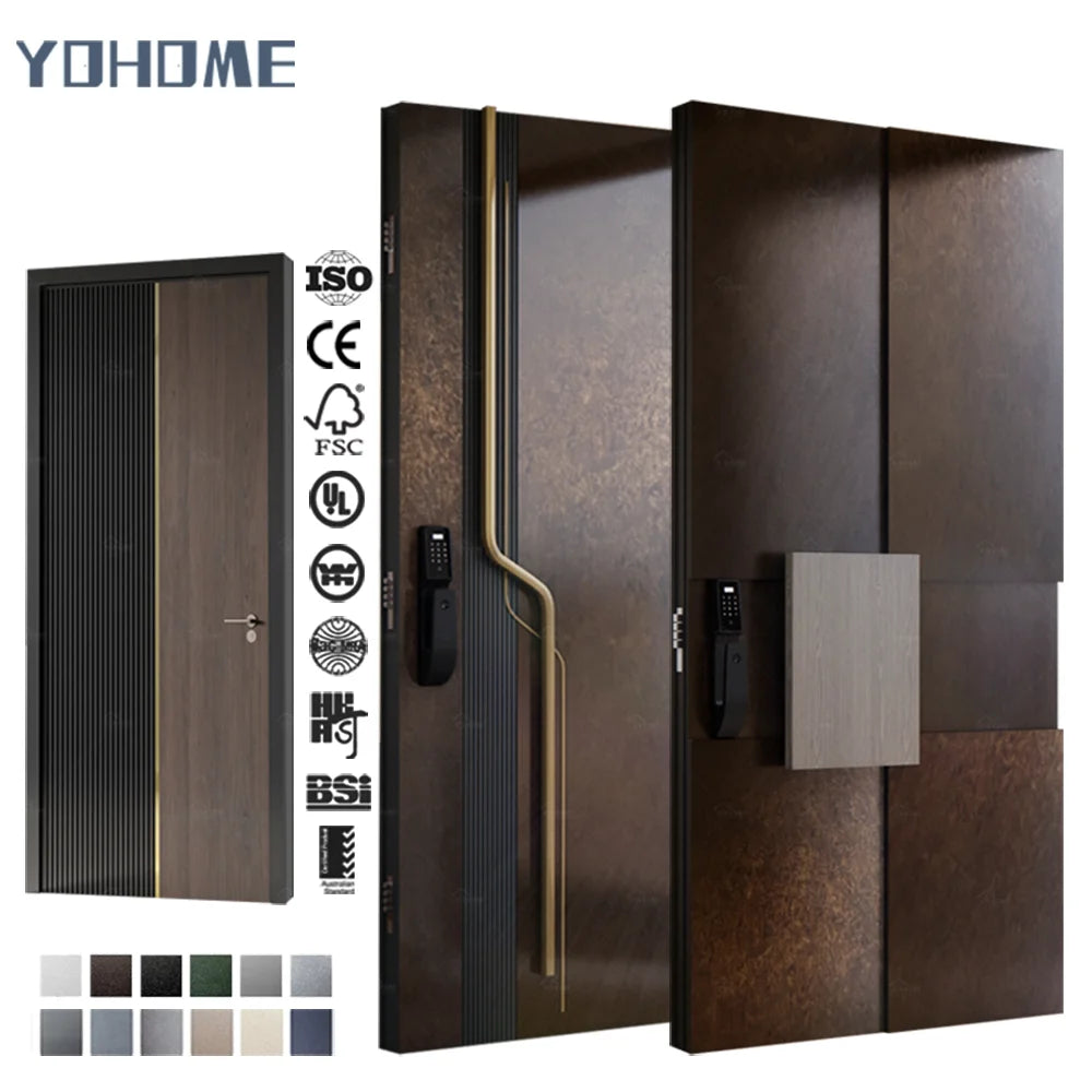 Yohome Premium Quality External Bulletproof Door for Houses Hurricane Impact Metal Doors Exterior Aluminum Security Doors
