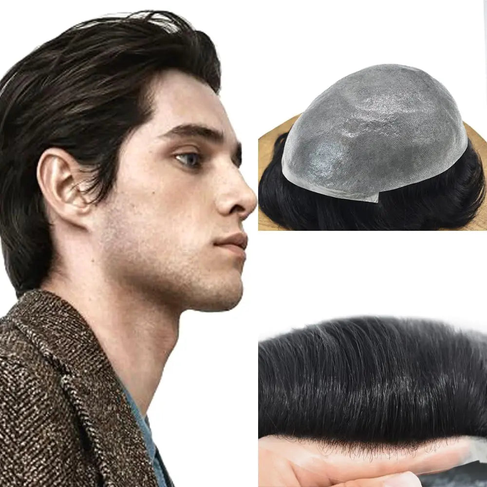 Wholesale Price Ready to Ship Thin Skin PU Base 0.08-0.10mm Natural Human Hair Toupee for Men Men Toupee Replacement