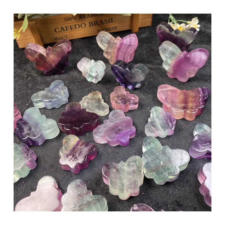 High Quality Natural Crystal Candy Fluorite Buttfly Craving for Decoration