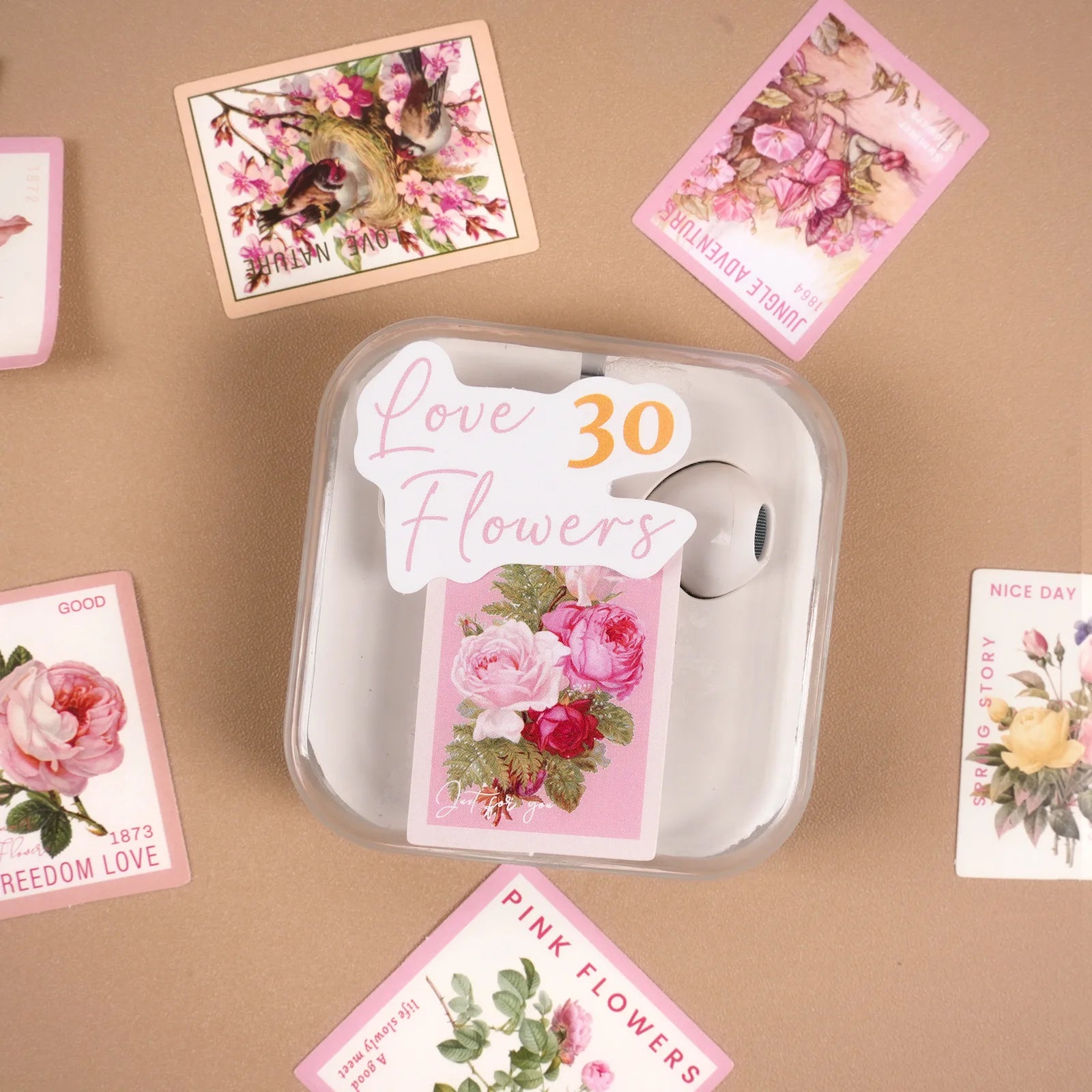 46 Pieces/Pack Self-Adhesive Box-Packed Stickers Flower Space Romantic Flowers Journal Decorative Source Material