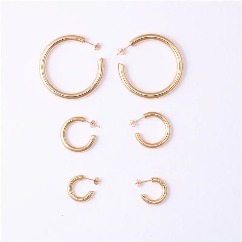 Wholesale Fashion Large C Hoop Earrings for Women Stainless Steel Gilded in Gold Plating for Party Gifts