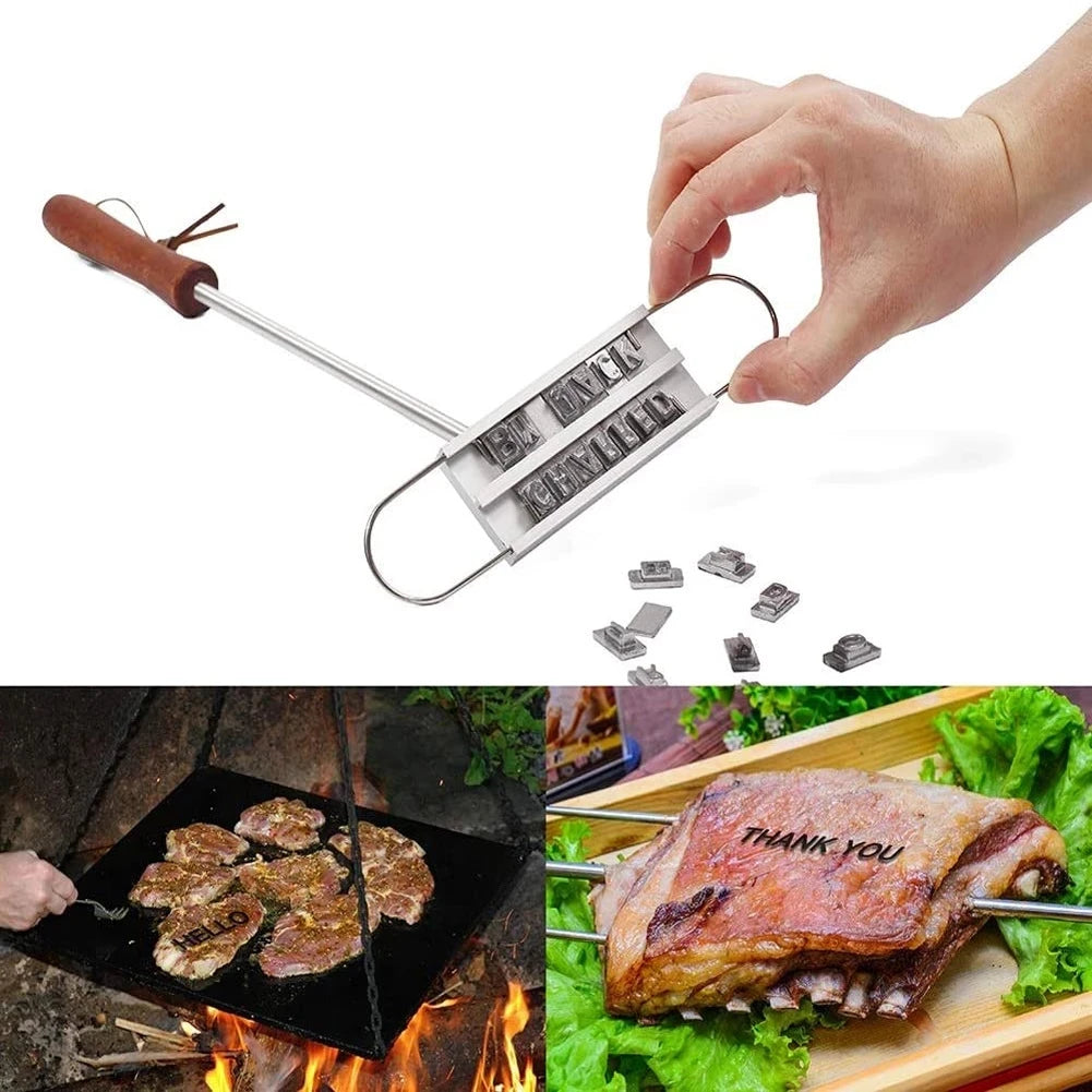 Wood Bbq Branding Iron Diy Barbecue Letter Printed Steak Meat Tool Accessories Changeable Personalized Grilling With Wooden Hand